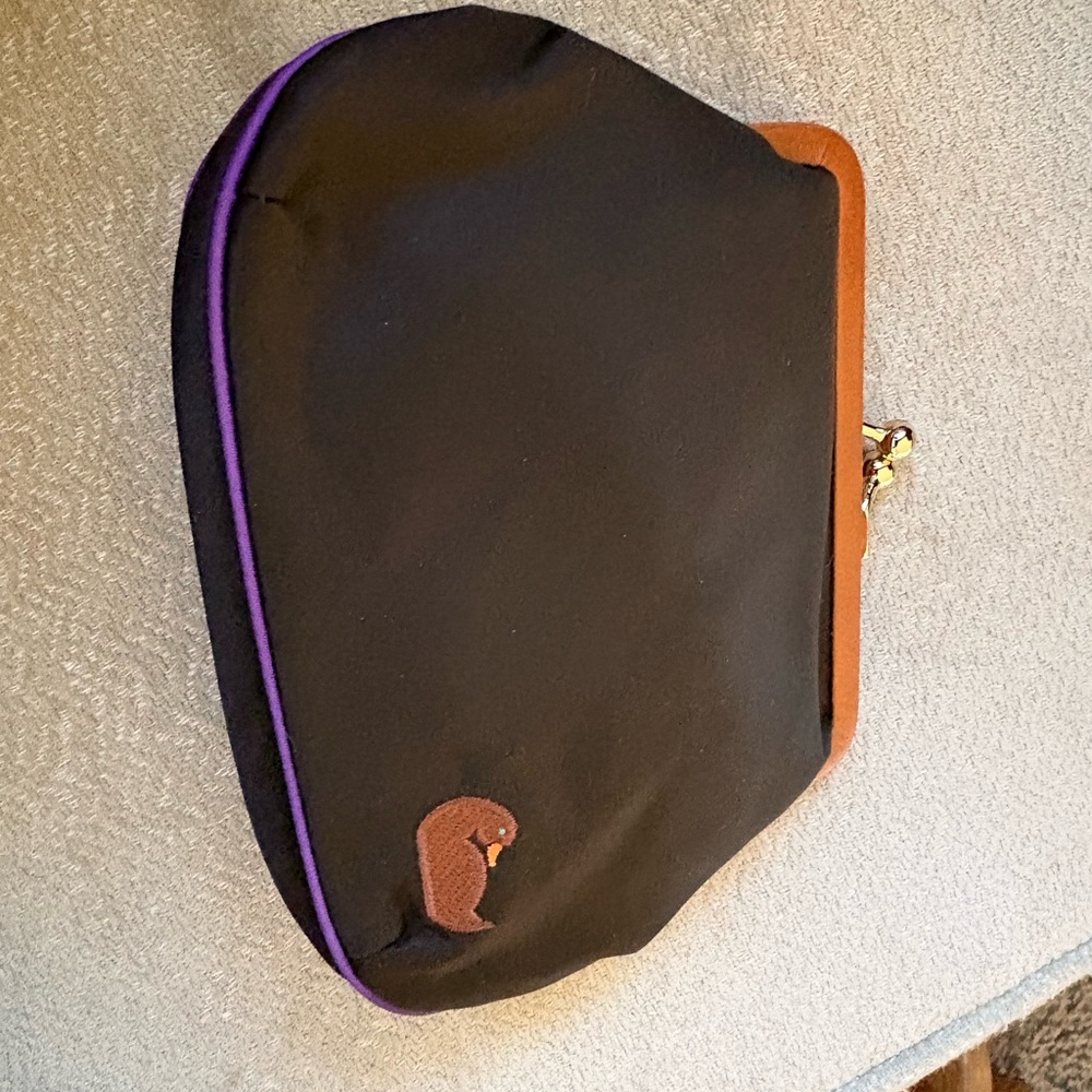 Dooney & Bourke Black Makeup Toiletry Bag with Purple Piping and Brown Trim